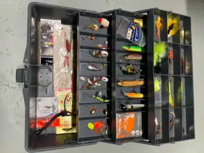 fishing tackle box and lures , View more