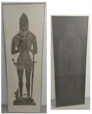 2 LARGE FRAMED VINTAGE BRASS RUBBINGS, View more