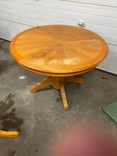 Solid wooden round midcentury table, View more