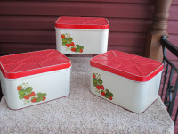 Vintage Metal Bread Boxes by Cheinco--Strawberry Pattern