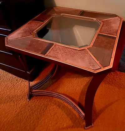 Wood/Glass/tile end tables (x2) Great condition. Measure 2’x2’x2’ Selling for a friend who is downsi...