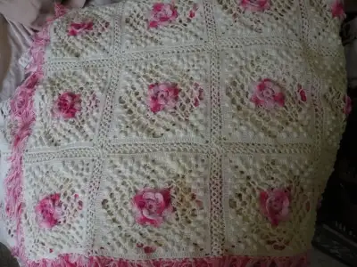 AMAZING AND INTRICATE HANDMADE FINE CROCHET  COVERLET 4 BED,ETC, View more