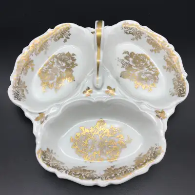 Vintage Porcelaine de France Divided Serving Dish Gold Floral, View more