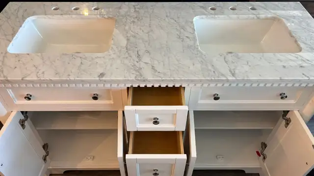 BRAND NEW Sydney 60” Double Vanity With Carrara Marble Top in Cabinets & Countertops in Oakville / Halton Region - Image 3