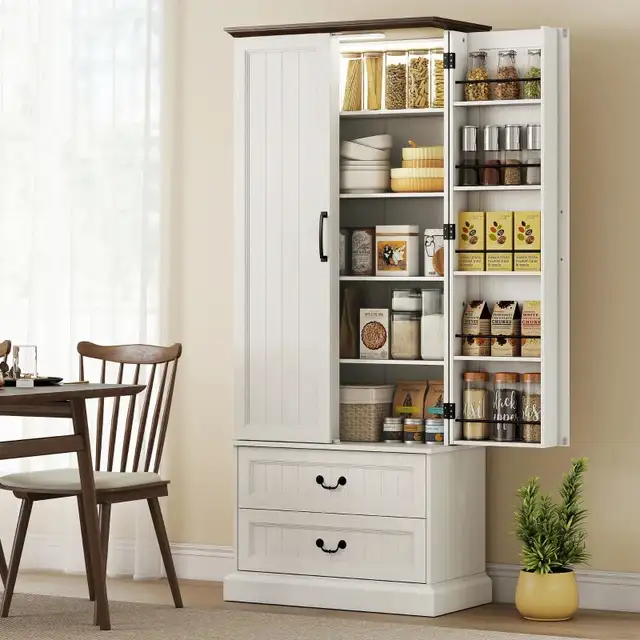 2 drawers 72" LED Kitchen Pantry, Buffet Storage Cabinet  in Bookcases & Shelving Units in Markham / York Region - Image 11