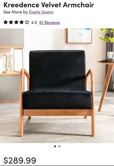Black Velvet Upholstered Arm Chair Wooden Frame, View more