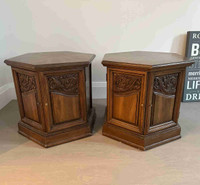 Vintage pair Hexagon solid wood End Tables 
