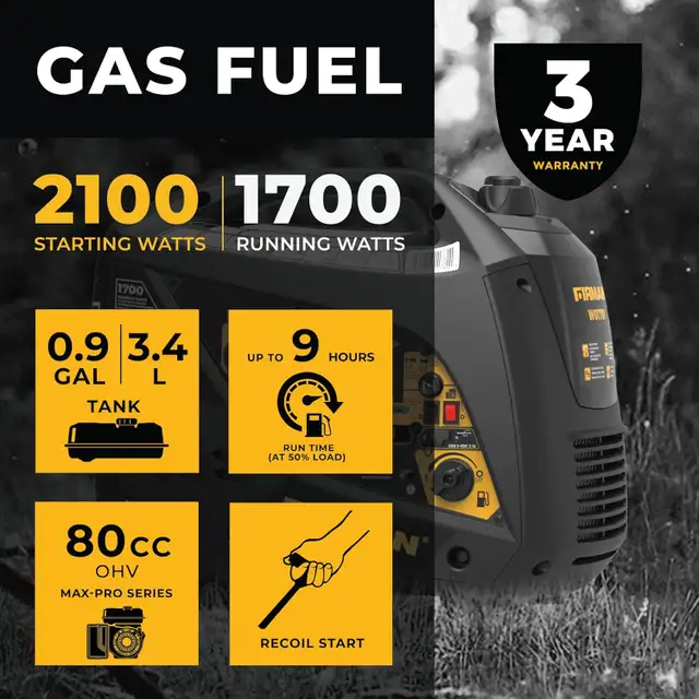 Firman Inverter/Generator WO1781 2100W/1700W in Power Tools in Ottawa - Image 8
