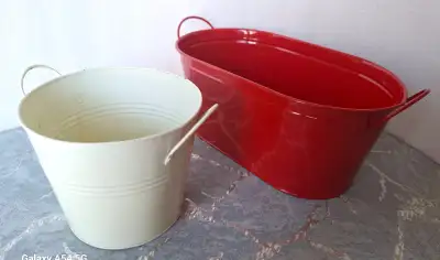 Two ( 2 ) Tin Planters, View more