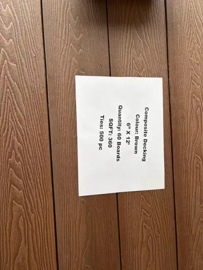 Composite Decking: - 6”x12’ Brown Colour wood texture $20/ board. - 6”x12’ Grey Colour wood texture...