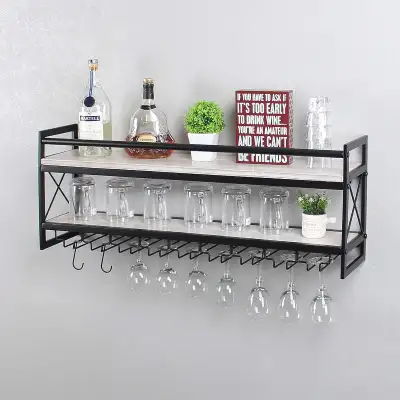 2 Tier Wine Rack with Wood Shelves and S36 Inch Stemware Holder, View more