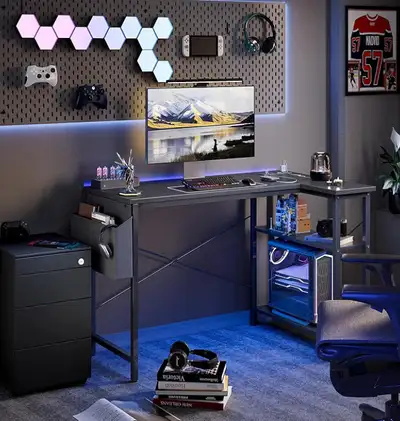 Gaming Desk Computer Desk with Power Outlets, 47 Inch L Shaped, View more