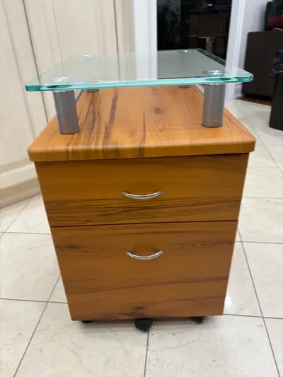 Wood Grain Filing Cabinet with Glass Top, View more