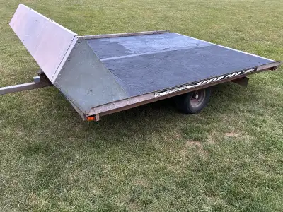 Double wide Skidoo/ ATV Trailer 8’ wide x 10’ long Wind deflector Ski bars for holding sleds on New...