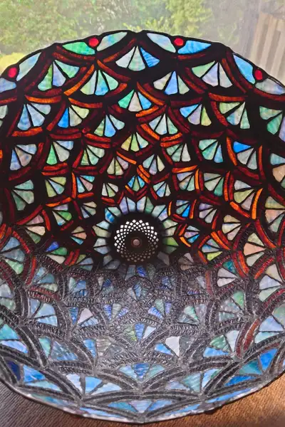 Beautifully handmade vintage Tiffany style stained glass lamp shade, intricate and detailed. Looks a...
