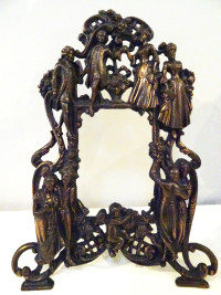 CAST IRON Picture Frame 19thC colonial Victorian MARKED cherub