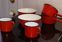 Vintage red enamelware