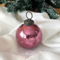 Heavy Kugel Crackle Glass Christmas Tree Ornament Vintage Pink