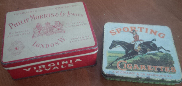 2 Rare Cigarette Tins, Sporting Cig, Philip Morris Virginia Oval in Arts & Collectibles in Stratford