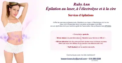 Ruby Ann - Épilation au laser, à l'électrolyse et à la cire