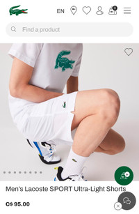 Lacoste sport Djokovic tennis shorts. $109!!