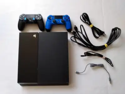 PLAYSTATION 4 CONSOLE TWO PS4 CONTROLLERS AND ALL CORDS BLUE, View more