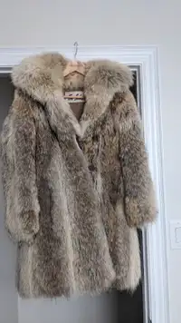 Vintage Coyote Fur Coat with Hood