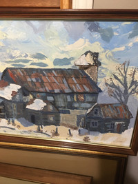 Original oil painting old barn