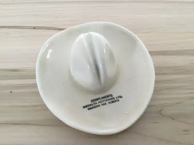 Vintage high Stetson style vitreous china cowboy hat made by Medalta Potteries Ltd. in Medicine Hat...