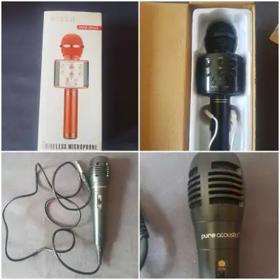 *** English follows *** Lot de 2 microphones noirs pour karaoké (1 bluetooth wireless + 1 à cable) p...