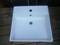 Like New - white square porcelain top mount vessel sink