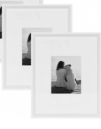 Modern Wall Picture Frame, White 16x20 matted to 8x10,Set of 2,