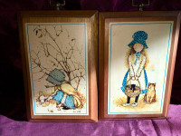 Vintage Holly Hobbie & Kitty Wooden  Wall Plaque  - set of 2