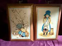 Vintage Holly Hobbie & Kitty Wooden  Wall Plaque  - set of 2