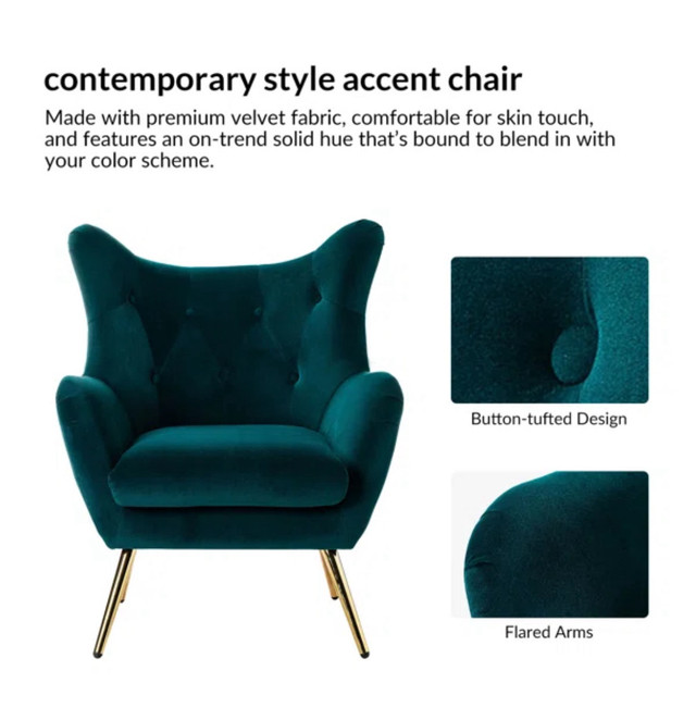 Chic Teal Accent Chair in Chairs & Recliners in Oakville / Halton Region - Image 3