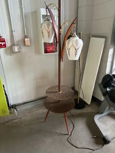 Antique lamp with table, View more