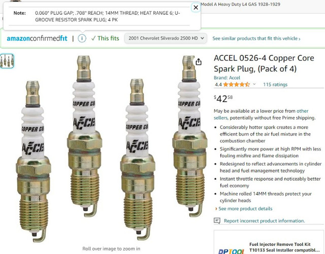 ACCEL 0526 Spark Plugs for Vortec   Copper Core, (Pack of 8) in Engine & Engine Parts in Calgary - Image 4