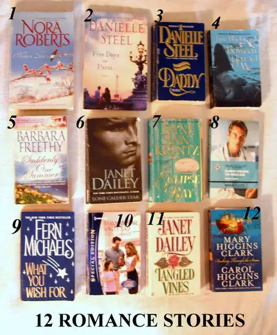12 BOOKS, ROMANCE STORIES popular authours, different themes, View more