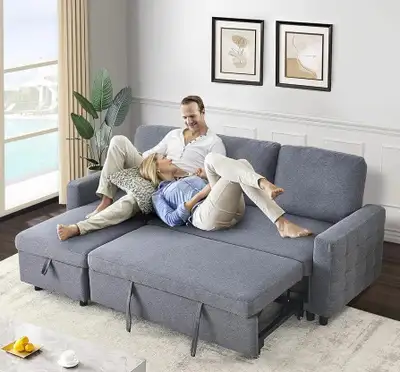 Antetek Reversible Sectional Sofa Couch with Pull-Out S Sofa Bed, View more