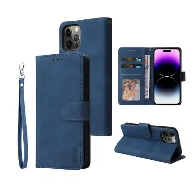 Étui bleu en cuir iphone 13, View more