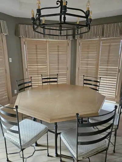 Octagonal Wood-Top Dining Table with 6 Metal Frame Chairs, View more