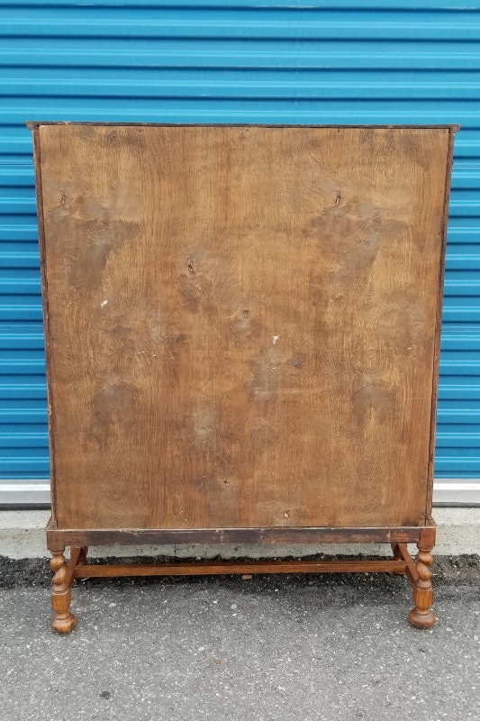 Edwardian oak display 2 glass pane door 2 shelves c1905