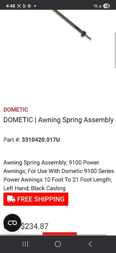 Dometic 9100 series power awning , never used spring and motor manufactured 2024, have used 21ft awn...