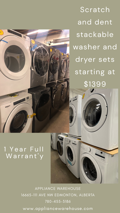 NEW OPEN BOX STACKABLE WASHER AND DRYER  SETS STARTING $1399.99, View more