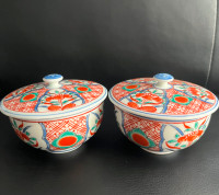 A pair of antiques Japanese hand-painted tea bowl