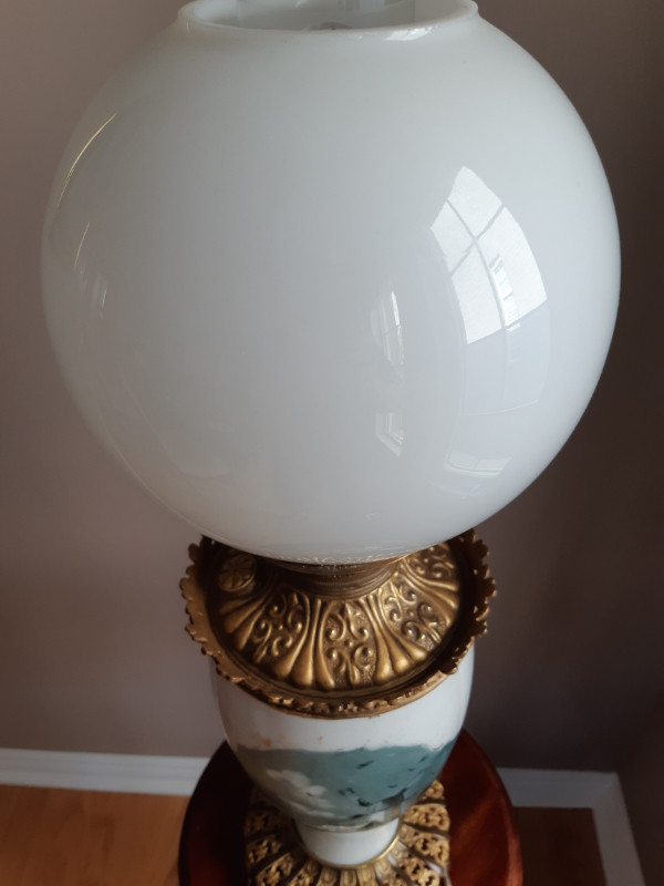Unique Vintage Milk Glass Hurricane LAMP:  With Dutch scene in Arts & Collectibles in Ottawa - Image 3