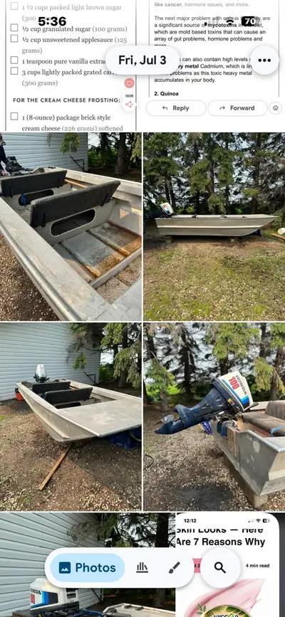 This reliable used 12’ aluminum fishing boat features a durable hull and comes equipped with a power...