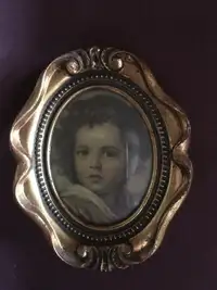 Small Oval Wooden Frame with Picture of a Boy