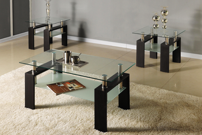 3-Piece Coffee Table Set – Glass Top with Espresso Wood Legs, View more