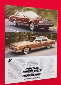 1985 PONTIAC PARISIENNE & BONNEVILLE RETRO PRINT CAR AD - VINTAG